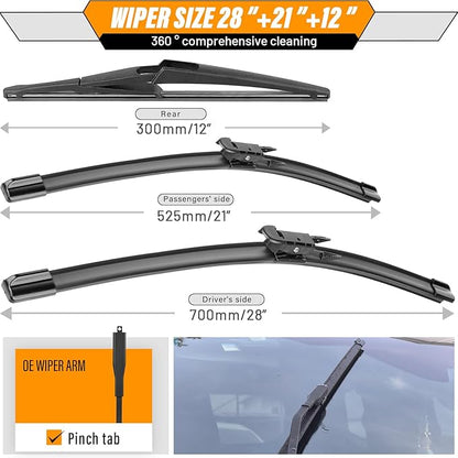 AUTOBOO 28"+21" Windshield Wipers with 12" Rear Wiper Blade Replacement for Mercedes-Benz ML-Class W164 2006-2011 ML320 ML350 ML550 ML63 2005-2012 X164 GL-Class W251 R-Class -Original Factory Quality