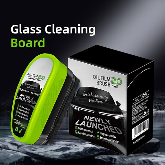 FAIRYTALESPACE Automotive Oil Film Cleaning Brush, Car Glass Oil Film Cleaner - Efficient Windshield Cleaner with Fog Prevention and Clarity Enhancement (2pcs, Green)
