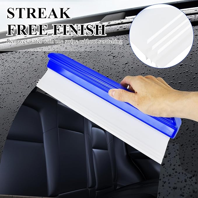 Supkiir 4 Pack 12” Silicone Car Drying Squeegee, 3-Layer T-Bar Water Blade Professional Automotive Water Wiper, Car Windshield Squeegee Flexible Water Blade Squeegee for Car Window Glass Bathroom