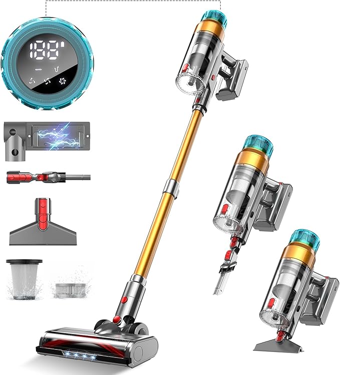 MBYULO Cordless Vacuum Cleaner for Home 680W 60Kpa Upgraded Powerful Stick Vacuum Up to 75Mins, Anti-Tangle & Wall Mount Charging, 8 in 1 Lightweight Vacuum Cleaners for Home/Pet Hair/Carpets/Floors
