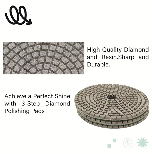 ComeFloor 4 Inch Wet/Dry Diamond Polishing Pads for Granite Marble Concrete Hook and Loop Stone Polishing Pads Step-3 Bundle 3 PCS