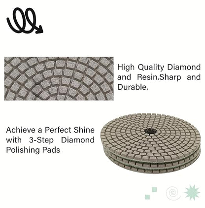 ComeFloor 4 Inch Wet/Dry Diamond Polishing Pads for Granite Marble Concrete Hook and Loop Stone Polishing Pads Step-3 Bundle 3 PCS