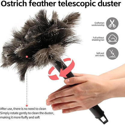 Retractable Feather Duster-Genuine Ostrich Feathers,Anti-Static,Reusable Eco-Friendly Handheld Cleaning for Keyboard,Home,Car,Office (10 to 15 Inches) 2 Pack