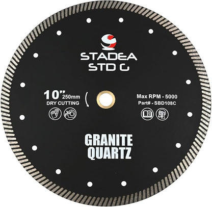 Stadea SBD108C Diamond Saw Blade 10-Inch Continuous Turbo Dry Cutting - Cuts Granite Quartz Quartzite, Fits Grinder, Saw Cutter, 10 MM Segments - Pack of 1