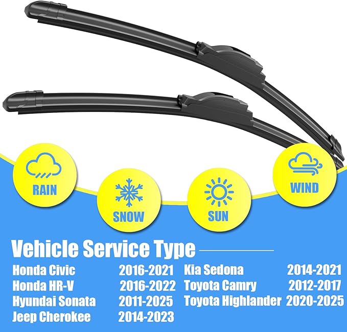 Gavimnal® 26"+18" Silicone Wiper Blades Replacement For Toyota Camry 2012-2017 Highlander 2020-2025 Honda Civic 2016-2021 Jeep Cherokee 2014-2023,All-Season Front Windshield Wiper Blades(Set of 2)