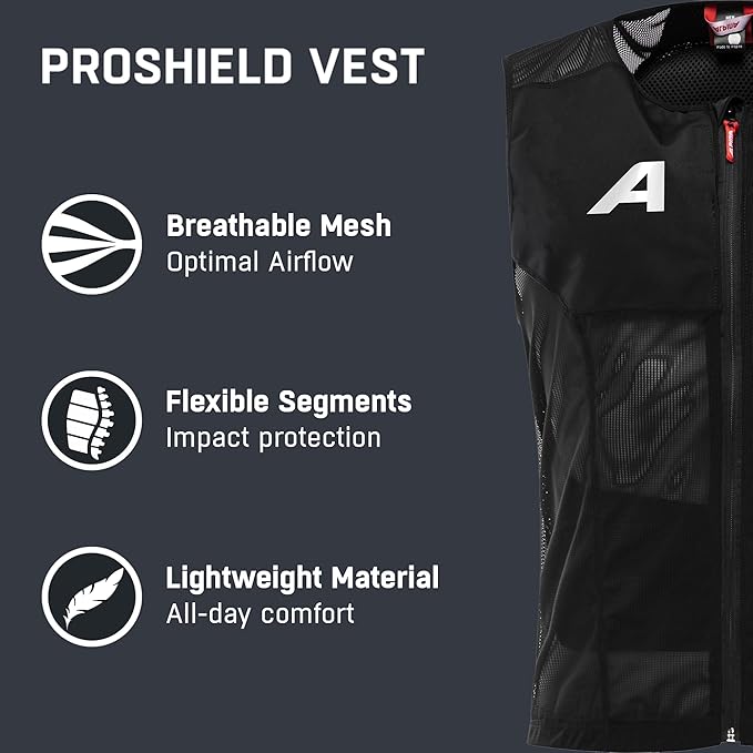 ALPINA Proshield Back Protector Vest Men, Lightweight Flexible Spine Protection for Skiing Snowboarding, Black