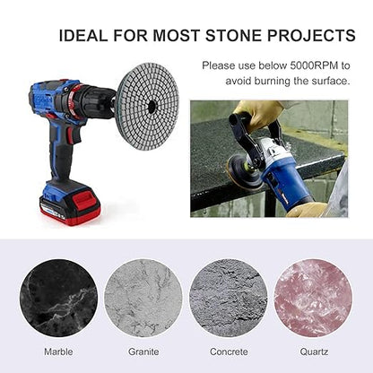EATAKWARD 11Pcs Diamond Polishing Pads 4 Inch with 1Pc Backer Pad Diamond Concrete Polishing Pads Wet Dry Set 50 100 200 400 800 1500 Grit for Granite Concrete Marble Quartz Polishing 11+1 Pack
