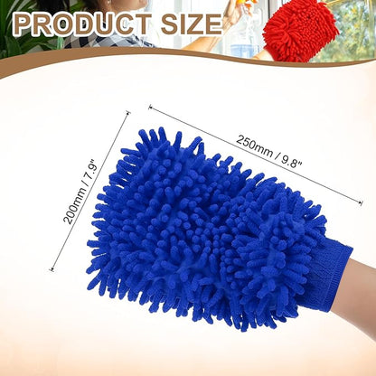 HARFINGTON 2pcs Chenille Microfiber Car Wash Mitts 9.8" x 7.9" Scratch Free Wash Gloves Absorbent Double Sided Plush Cleaning Drying Mitts for Car Washing Home Blue