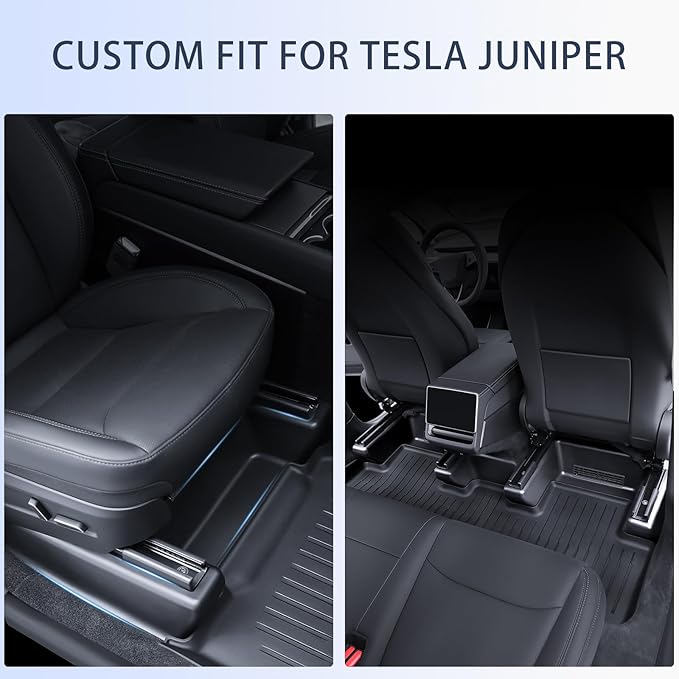 SHINELINERS Front Seat Rail Protectors for Tesla Model Y Juniper 2025-2026, 5-Piece TPE Track Cover Guards, Under Seat Floor Mat Protectors, Black
