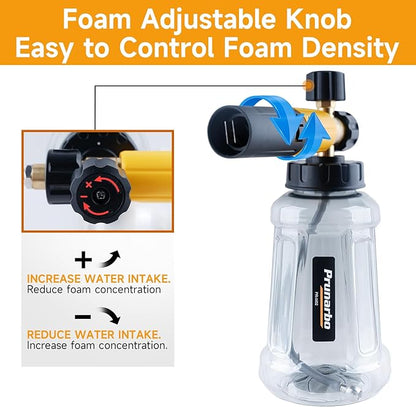 Snow Foam Cannon for Pressure Washer, Heavy Duty Brass Car Wash Swivel Gun 5650 PSI Soap Lance Blaster for Car Washing with 1/4” Quick Connector 5PCS Nozzle Tips kit Vehicle Cleaning Tool