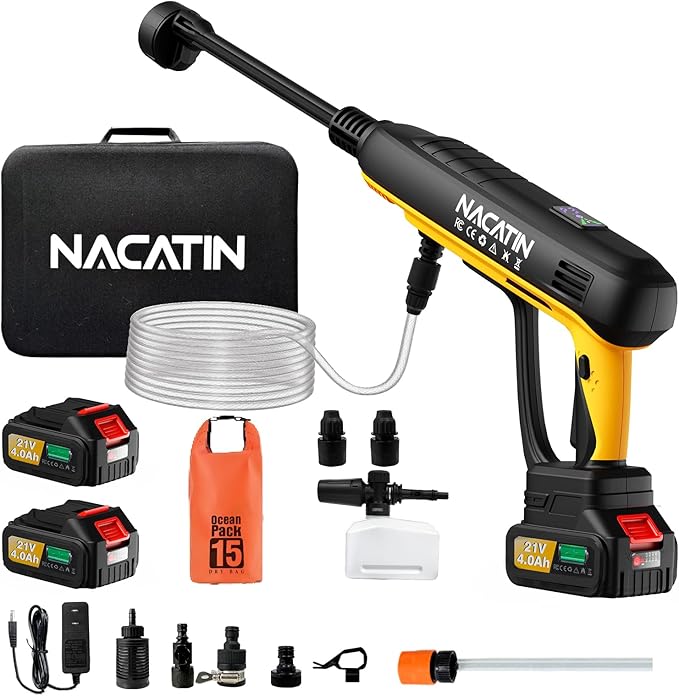 1200PSI Cordless Pressure Washer, 2X 4.0Ah Battery Power Washer with Triplex Plunger Pump & Pressure Settings, 500W Brushless Motor for Car Washing, Home Cleaning, Patio, Driveway
