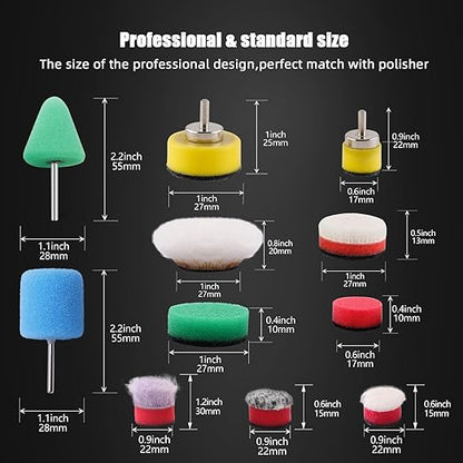 Mini Buffing Polishing Pads, 32Pcs Mini Detail Polisher Pads Use On Rotary Tools,Cordless Electric Drill, Polisher Tool for Tight Area Detailing Polishing Waxing and Sealing Glaze -HTDEPMIXUS