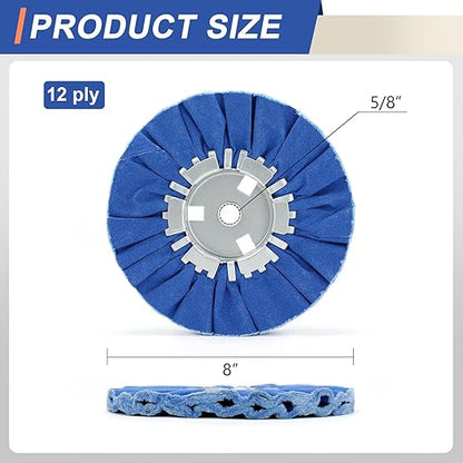 QZATTCAEN 8" Blue Airway Buffing Wheel,5/8'' Arbor Hole,12 Plys/Coarse Polishing for Angle Grinder,2PCS