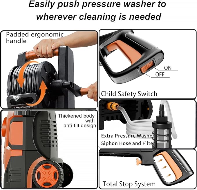2026Upgraded Pressure Washer 5000PSI with Adjustable Touch Screen 8 Level, 34" Tall, 4 Quick Connect Nozzles,Inlet Hose&Filter&500mlFoam Cannon for Cars/Fences/Driveways/Home Cleaning,Red