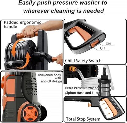 2026Upgraded Pressure Washer 5000PSI with Adjustable Touch Screen 8 Level, 34" Tall, 4 Quick Connect Nozzles,Inlet Hose&Filter&500mlFoam Cannon for Cars/Fences/Driveways/Home Cleaning,Red