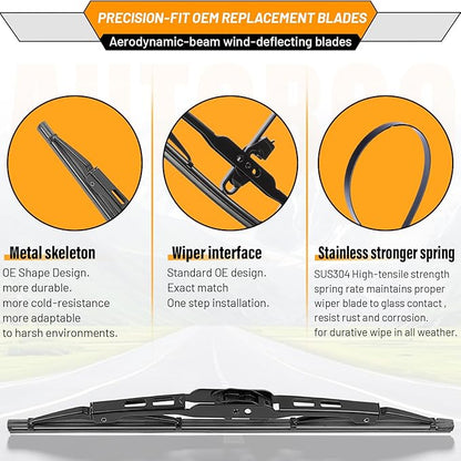 AUTOBOO 15 +15+13 Windshield Wiper Blades Replacement for Jeep Wrangler 2007-2017 -Original Factory Quality (Pack of 3)