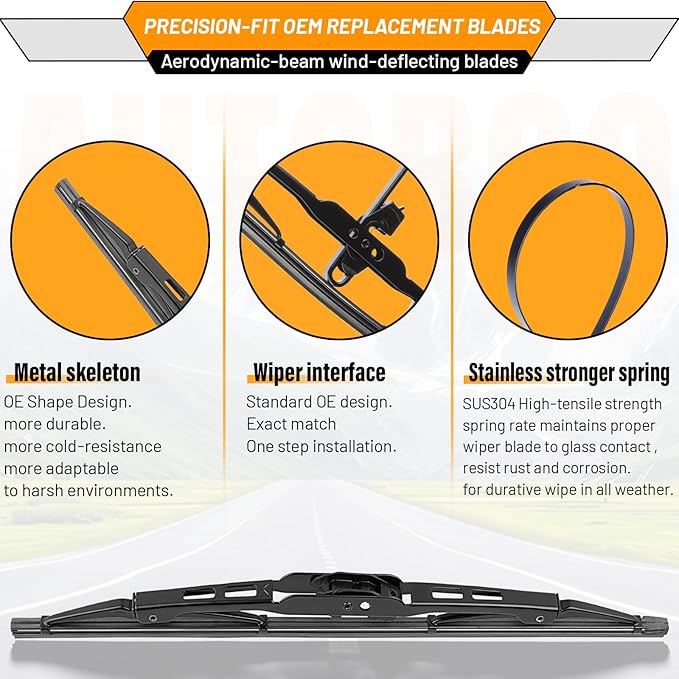 AUTOBOO 16+16+12 Replacement for Jeep Wrangler Windshield Wiper Blades 2018-2021 2022 2023 -Original Factory Quality (Pack of 3)