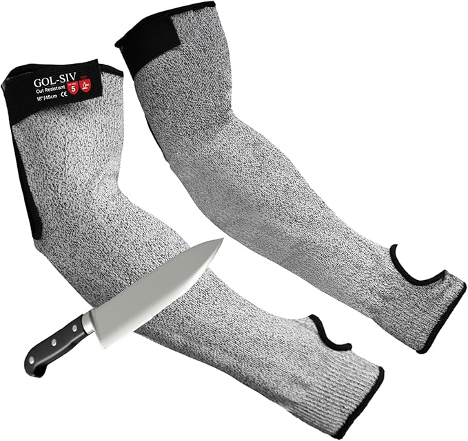 GOL-SIV Cut Resistant Sleeves With Thumb Hole, Arm Protectors For Thin Skin And Bruising, Gardening Sleeves For Women, Men, Elderly (17.7in, Grey)