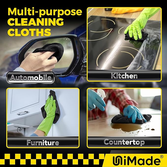Microfiber Cleaning Cloth, 24 Pack Reusable Microfiber Towels for Cars Lint Free Cleaning Shop Towel Rags for Home Kitchen Automotive Bar Mechanic Restaurant Garage, 11"x 12", Black