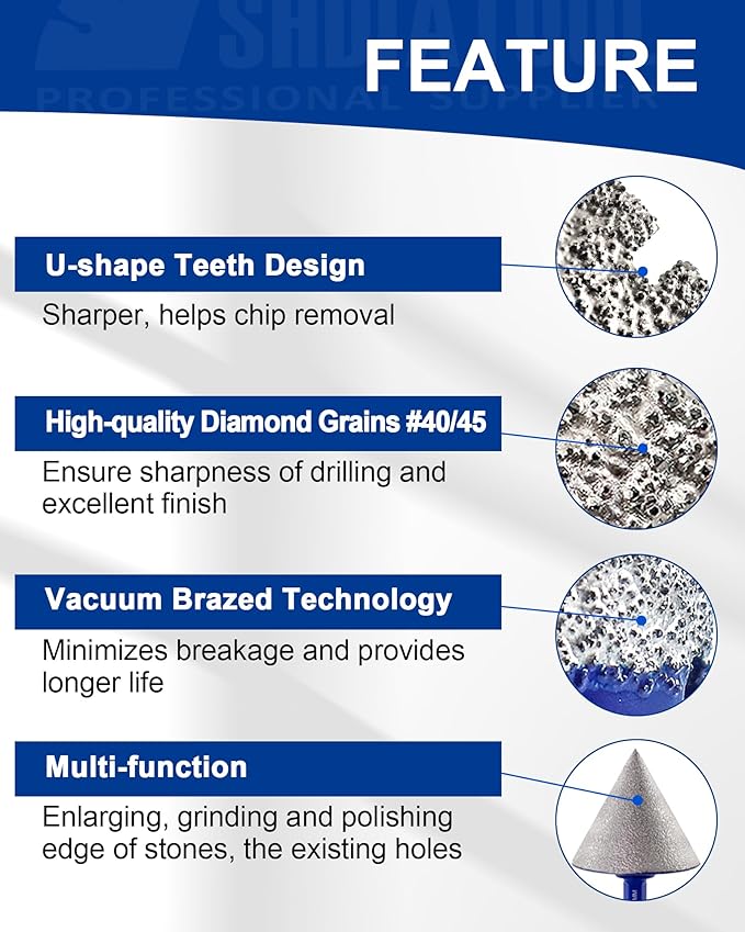 SHDIATOOL Diamond Drill Core Bits Set for Porcelain,Triangle Shank Hole Saw Cutter for Tile Marble Ceramic Granite 11pieces(6/8/10/20/25/28/32/35/45/65MM/2 inch)