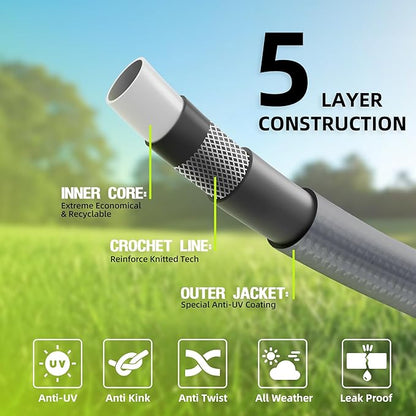 Worth Leader Garden Hose 3/4 in. x 50 ft. -No Kink, Flexible, Leakproof, Male/Female -Heavy Duty Durable 5 Layers PVC Rubber Lightweight Water Pipe for Gardening, Agriculture & Lawn Care -500PSI Burst