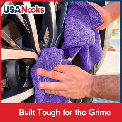 USANOOKS Microfiber Cleaning Cloth - 1200 Washes, Ultra Absorbent Towels Grip Root Weave Grime - 24pack - Purple