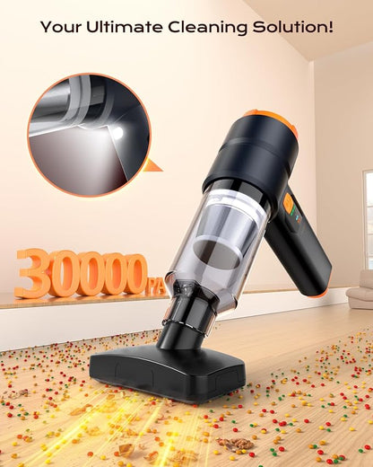 Car Vacuum Portable Cordless, 4-in-1 Handheld Vacuum Cordless with 30000PA Suction, 130000RPM, 6800mAh Battery, 10 Nozzles, Rubber Paint Material for Car, Home, Birthday Gifts for Men Dad Husband
