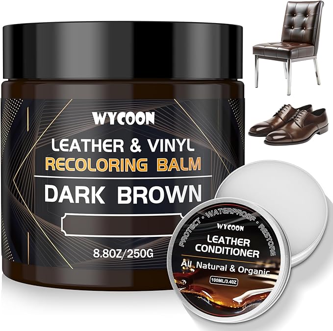 WYCOON Leather Recoloring Balm with 100ml Mink Oil Conditioner | Dark Brown Repair Kit, Dye & Color Restorer for Furniture, Sofa Car Seats, Bags | Restore Faded & Scratched Surfaces