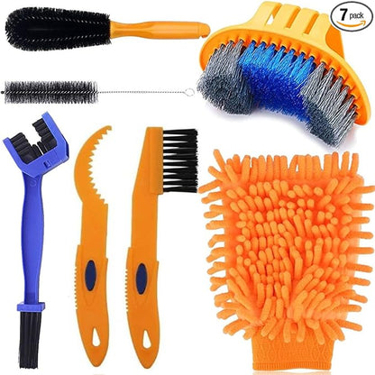 Qihengzhijia 7PCS Bike Cleaning Brush Tool Kit - Bicycle Chain Cleaner Brush Set Suitable for Dirt/Road/Mountain/BMX/Hybrid/Folding Bike