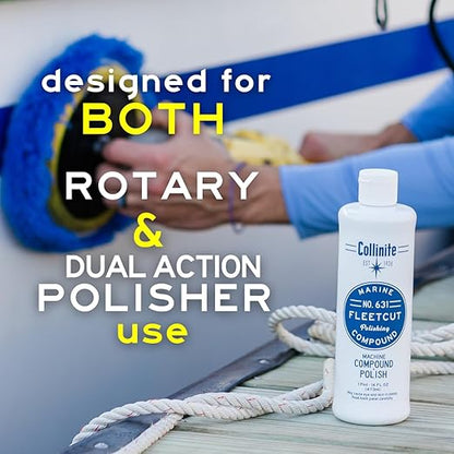 Collinite 631 Fleetcut- Marine/RV Compound + Polish. for Rotary & DA Use. Quickly Removes Heavy Oxidation/Hard Water Spots from Gelcoat/Fiberglass & Restores Color/Gloss in One Step. (16 fl oz)