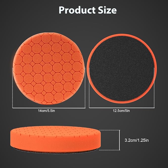 Buffing Polishing Pads, 5Pcs 5.5 Inch Face for 5 Inch Backing Plate Compound Buffing Sponge Pads with Hex Logic Pattern,Cutting Polishing Pad Kit for Car Buffer Polisher,Polishing and Waxing
