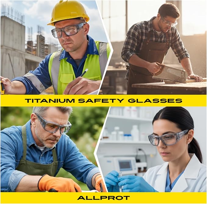ALLPROT TITANIUM - Safety Glasses Protective Eyewear for Men and Women - ANSI z87.1 Safety Glasses - Impact Resistant, Comfortable Eye Protection for Industrial, Construction, Consumer, and Sports