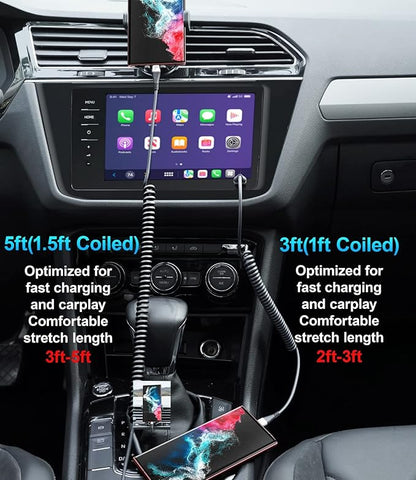 USB Type C Coiled Cable Fast Charging (3FT/5FT), 2Pack Android Auto Charging Cord for Car, Short USB A to USB C Charge Cable Compatible with iPhone 17/16/15/Pro Max/Samsung Galaxy S20 Note 10 and More