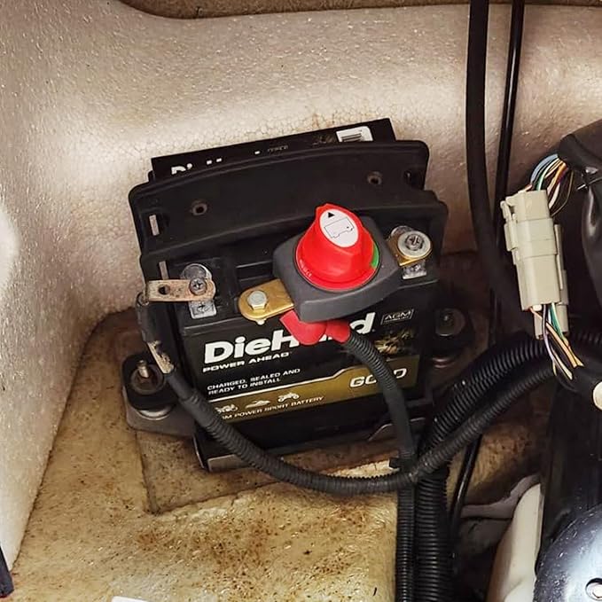 Ampper Top Post Battery Disconnect Switch 12V - 48V, Marine Battery Switch Disconnect Power Cut Off with Battery Terminal for Car RV Boat (Positive, On/Off)