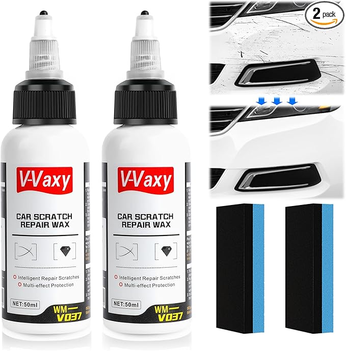 V-Vaxy Car Scratch Repair Wax,Car Buff Out Scratch,Car Wax Scratch Kit, Intelligent Repair Scratcher, Multi-Effect Protection(2PCS, 2 * 50ml+2*sponges)