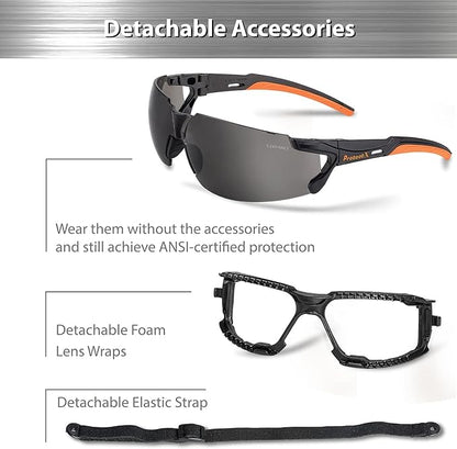 ProtectX Classic Safety Glasses, Anti-Fog Scratch Resistant Lenses, Protective Eyewear for Work, Indoor/Outdoor, ANSI Z87.1