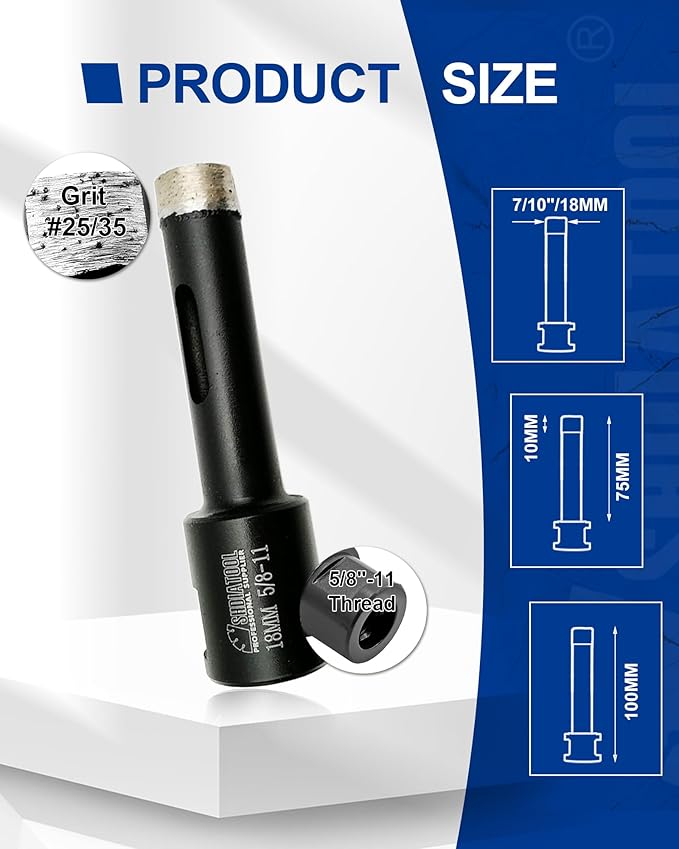 SHDIATOOL Diamond Core Drill Bits Diameter 18mm for Hard Stone Concrete Marble Granite Brick Laser Welded Dry or Wet Hole Saws