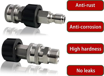 Pressure Washer Quick Connect Kit, Stainless Steel Quick Disconnect Kit, M22 Metric Male Thread Quick Connector, M22 Swivel to 3/8" Quick Connect (4 Pack)