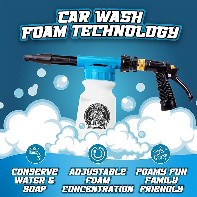 Salty Captain Foam Cannon For Hose – The Ultimate Foam Blaster that Connects to Any Garden Hose – Professional Car Wash Gun & Boat Wash with Concentration Adjustment – Scratch-Free Cleaning for Boats