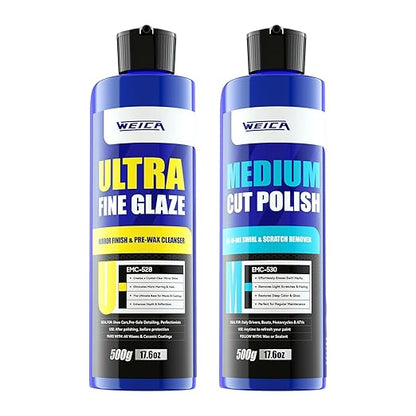 2-Step Polishing Kit, 32oz - Medium Cut Polish & Ultra Fine Glaze for Swirl Removal & Mirror Shine - Perfect Paint Correction & Finishing System - Safe for All Car Paint - Use with DA Polisher