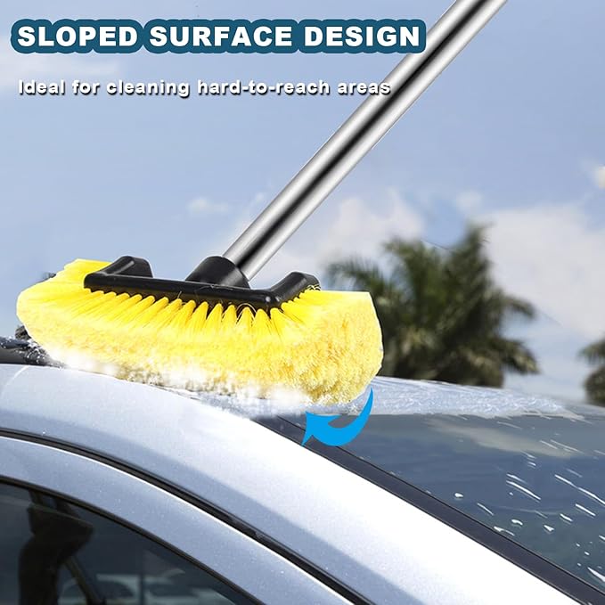 Car Wash Brush with Long Handle – Five-Sided Soft Bristle Brush for Car, Truck, SUV, RV, Boat & House Siding Cleaning