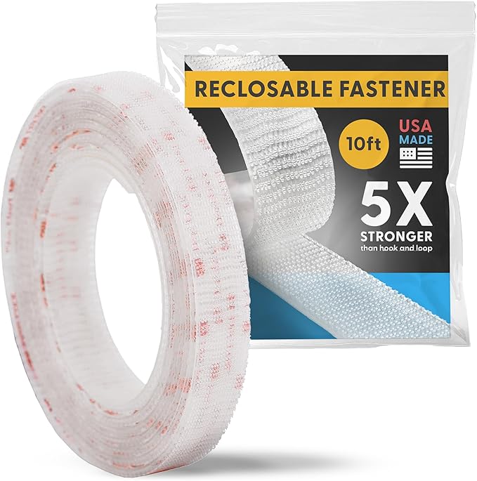 Industrial Strength - 10FT Clear Indoor/Outdoor Adhesive Mounting Tape - Self Mating Reclosable Fastener Compatible with 3M SJ3550 / SJ3560 Dual Lock