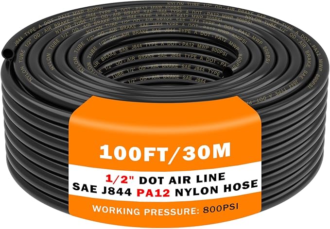 CheeMuii 100 FT 1/2 Pneumatic Tubing 1/2" PA12 Nylon DOT Air Line SAE J844 DOT Air Hose 30.5 Meter 1/2 Inch OD Pneumatic Air Tubing Pipe Hose Line