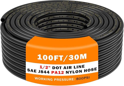 CheeMuii 100 FT 1/2 Pneumatic Tubing 1/2" PA12 Nylon DOT Air Line SAE J844 DOT Air Hose 30.5 Meter 1/2 Inch OD Pneumatic Air Tubing Pipe Hose Line