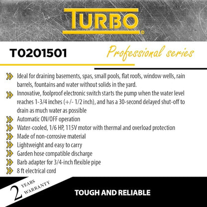 Turbo 1/6HP Submersible Utility Pump with Electronic Switch