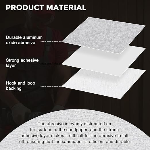 Kozelo 50 Pcs Sanding Discs 5 Inch 600 Grit Hook and Loop Random Orbital Sandpapers Suitable for Drywall Sander Wood Metal Furniture, White