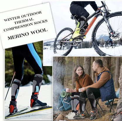Merino Wool Ski Socks 2 Pairs for Mens Womens Knee High Thermal Snowboarding Socks for Cold Weather