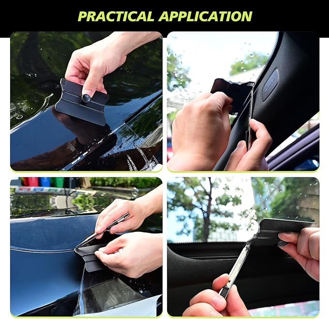 NEWISHTOOL Vinyl Wrap Squeegee with Blade Guide Cut Line and Handle Grip, 2 PCS Wing Shaped Squeegee Smooth Hard Card Scraper for Sign Making, Window Tinting and Precise Distance Cutting