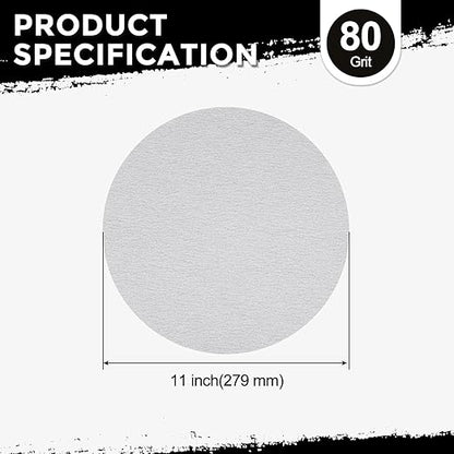 Kozelo 50 Pcs Sanding Discs 11 Inch 80 Grit Hook and Loop Random Orbital Sandpapers Suitable for Drywall Sander Wood Metal Furniture, White