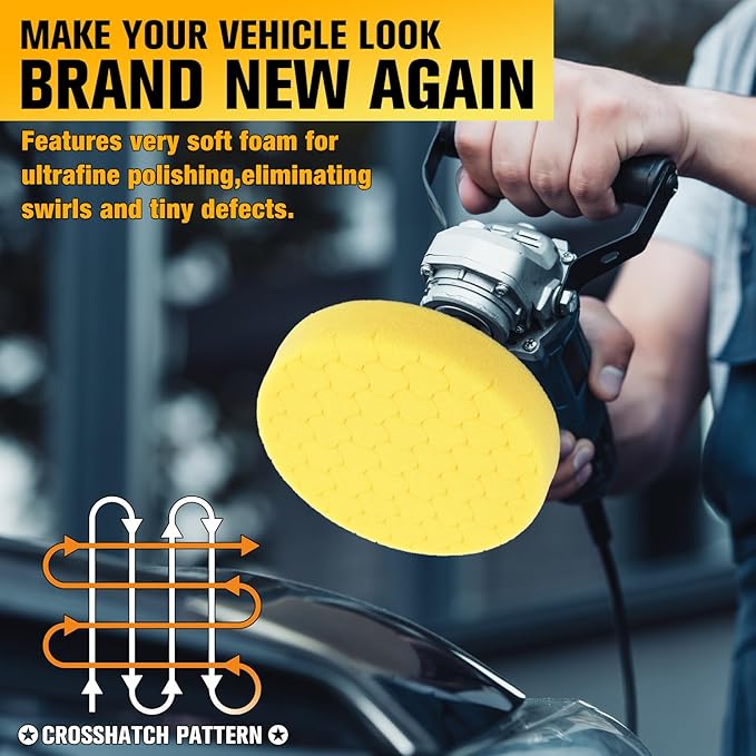 KUIMIT Yellow Polish Pad, Buffing Polishing Pads, 1Pc 5.5 Inch Face for 5 Inch 125mm Backing Plate Compound Buffing Sponge Pads for Car Buffer Polisher Compounding, Polishing and Waxing